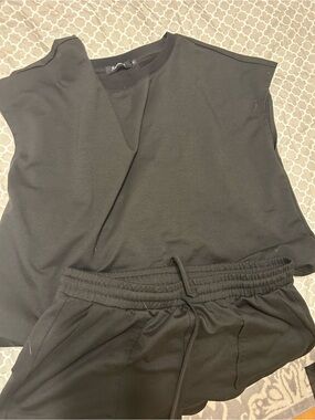 Black Sleeveless Top and Drawstring Joggers Set